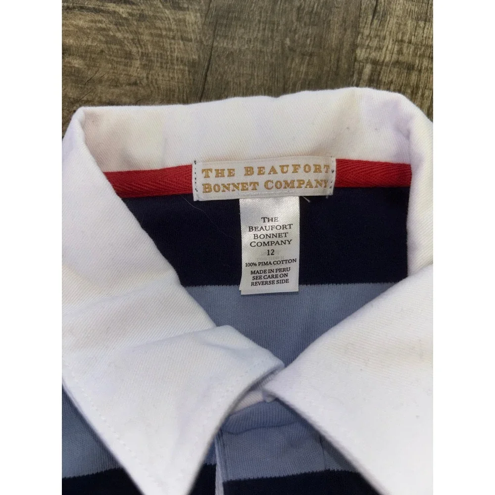The Beaufort Bonnet Company Boys Rugby Shirt Blue Striped Pima Cotton Size 12